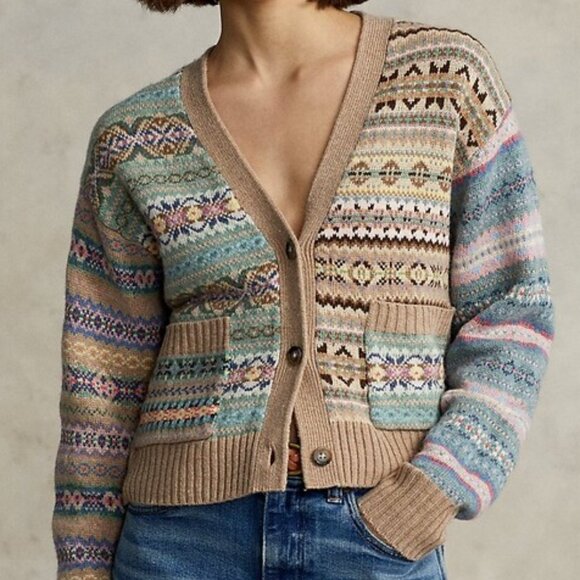 Polo Ralph Lauren Paneled Fair Isle V-Neck Cardigan - Picture 1 of 1